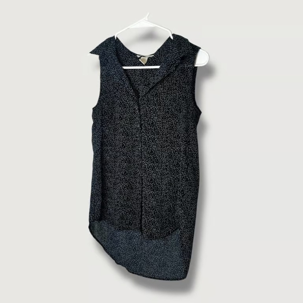 H&M Navy Blue White Speckled Hi-Low Sleeveless Blouse Size 4
